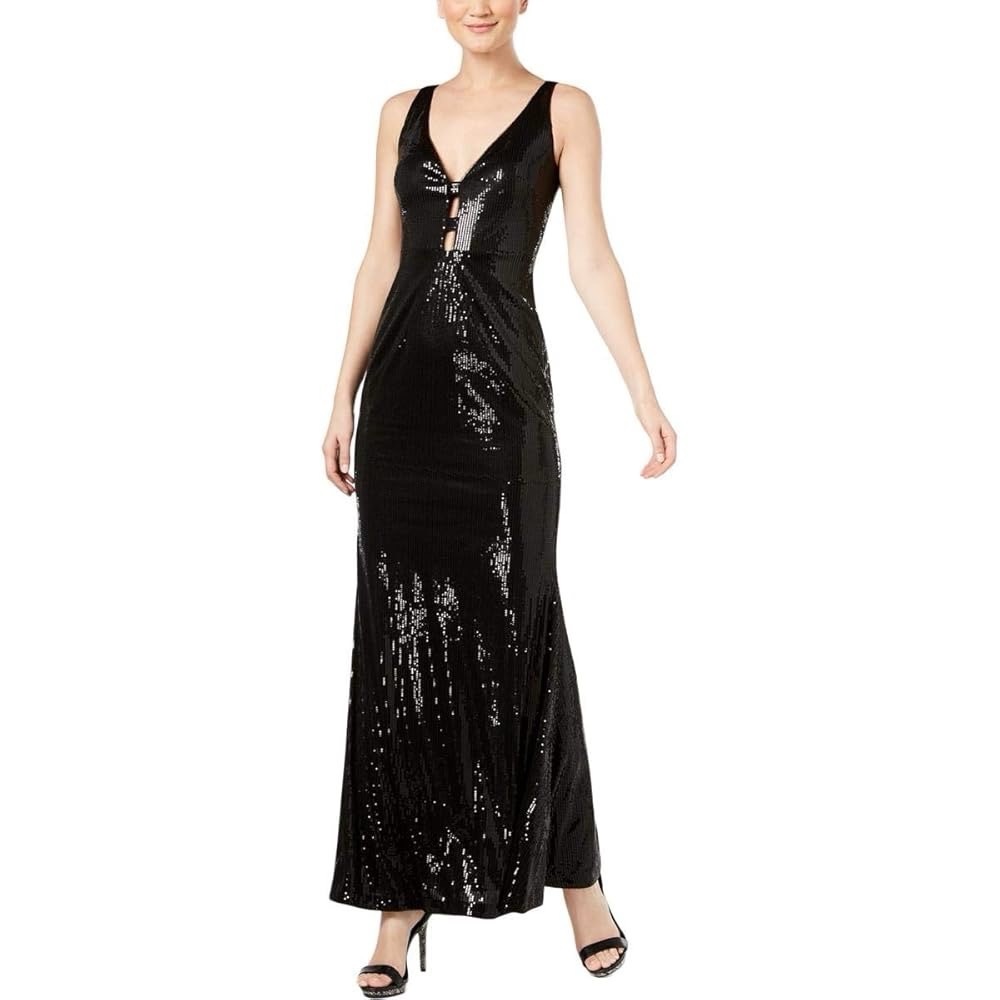 Calvin Klein Black Sequin Maxi Dress Evening Sexy Wedding LIKE NEW! Size 6.